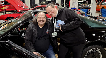 Avery Shoaf from Rust Bros is sitting in KITT at Motorama Toronto