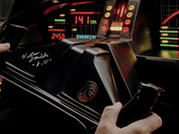Detailed view of the screen-accurate KITT replica dashboard and custom electronic modifications.